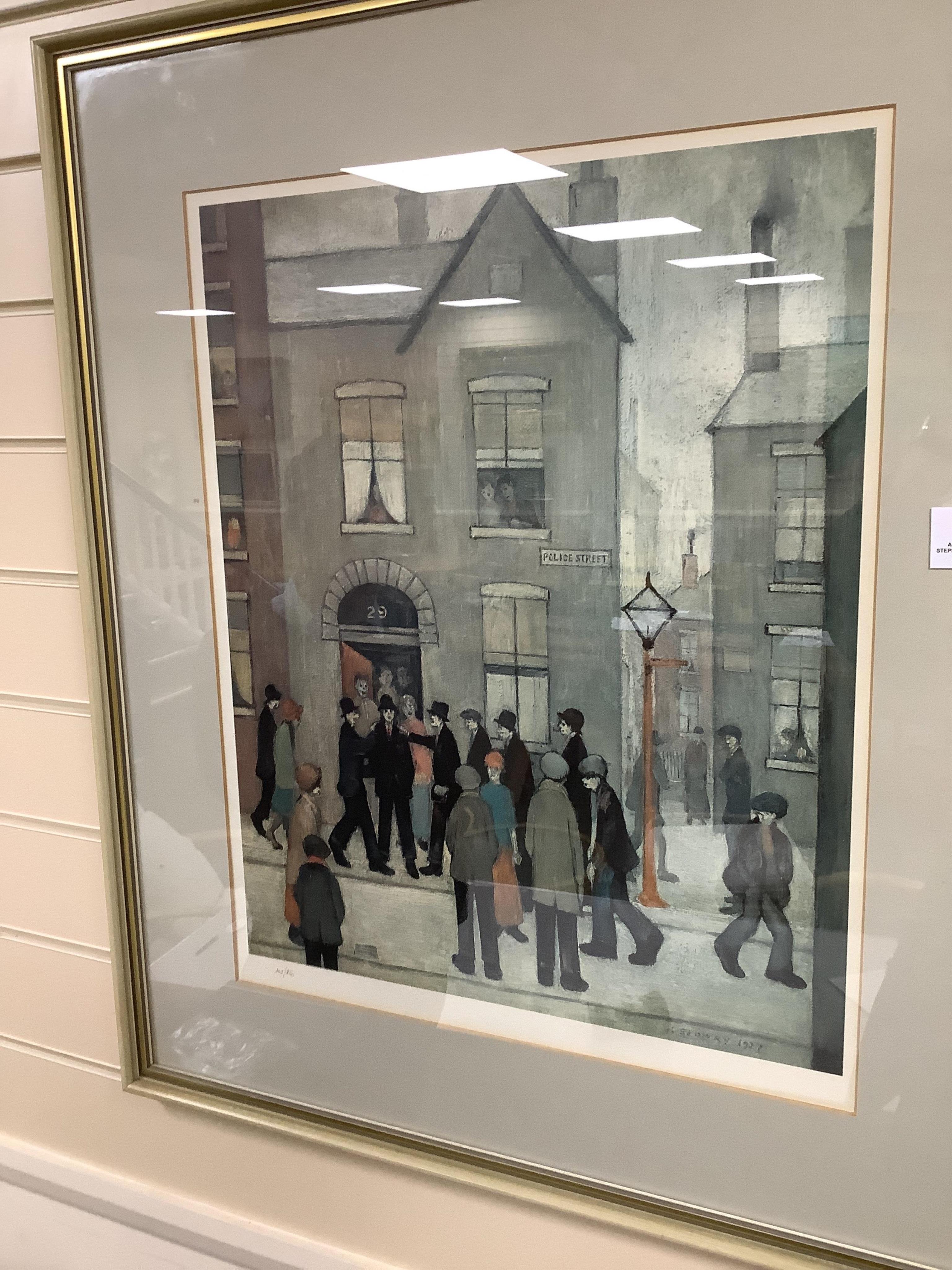 After Laurence Stephen Lowry RBA RA (1887-1976), ‘The Arrest’, hand numbered 303/850, blindstamped, A, limited edition colour print, 55 x 44cm